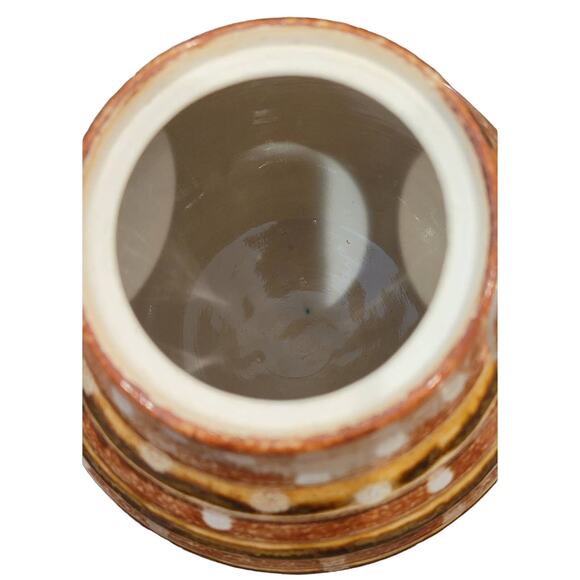 Art Pottery Brown striped and white drip glaze teapot signed - Picture 13 of 13